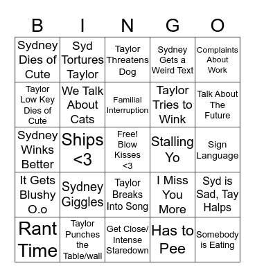 TayNey Bingo Card