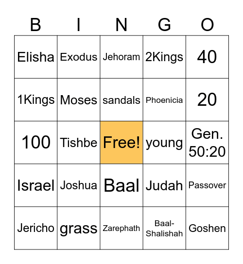 Bible Bingo Card 