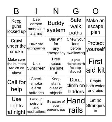 SAFETY TIPS Bingo Card