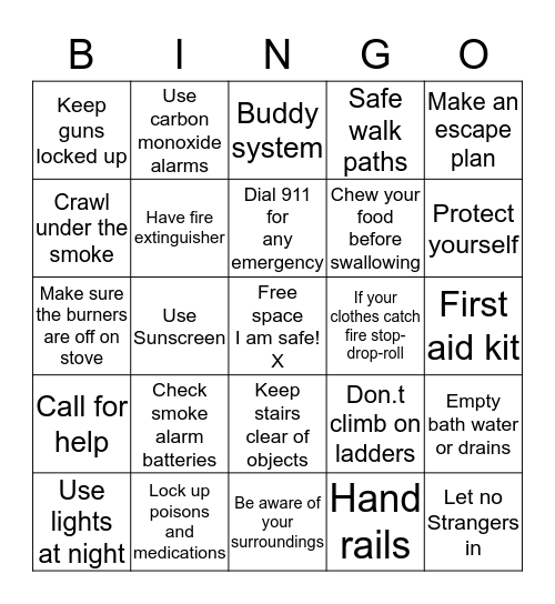 SAFETY TIPS Bingo Card