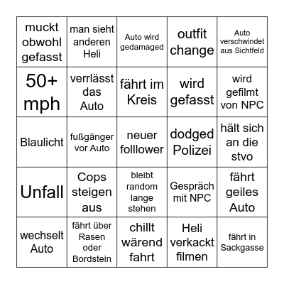 police chase Bingo Card