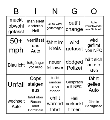 police chase Bingo Card