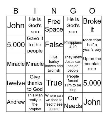 John 6:1-13 Bingo Card