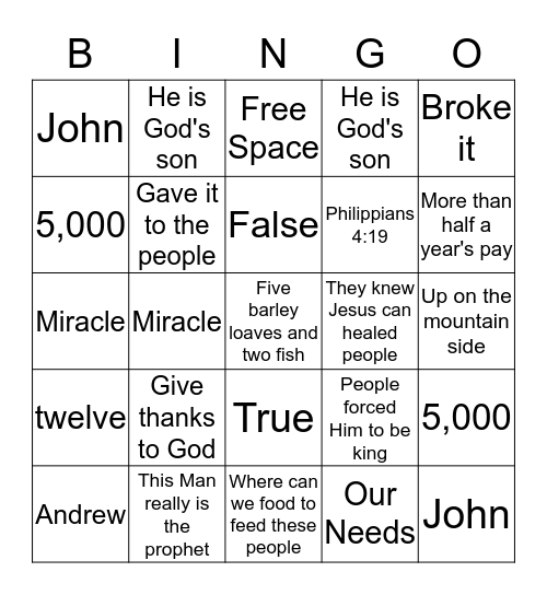 John 6:1-13 Bingo Card