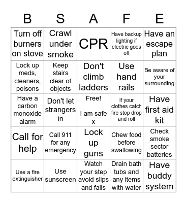 SAFETY TIPS Bingo Card