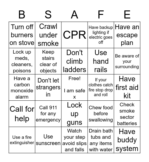 SAFETY TIPS Bingo Card