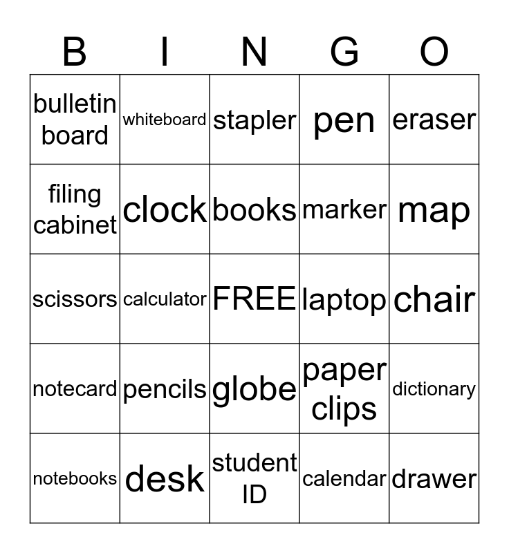 Classroom Inventory List Bingo Card