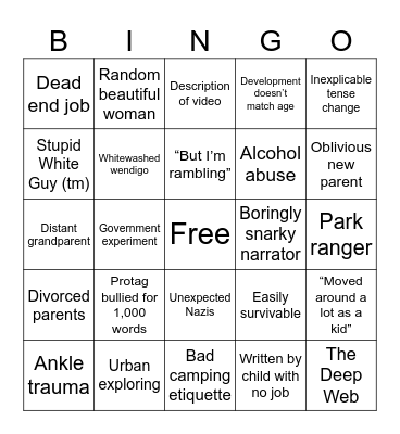 Creepypasta Tropes Bingo Card