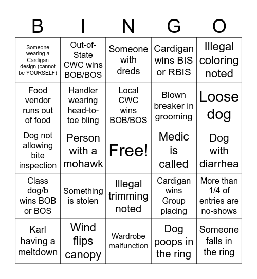 CWC/ALL BREED SHOW BINGO Card