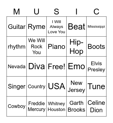 Music Bingo Card