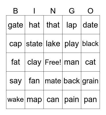 Long & Short /a/ Sounds Bingo Card