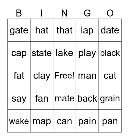 Long & Short /a/ Sounds Bingo Card