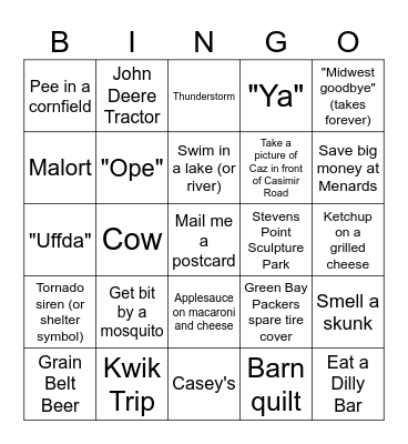 Wisconsin Bingo Card