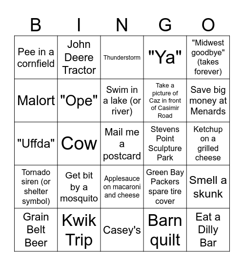 Wisconsin Bingo Card