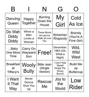 60's 90's Bingo Card
