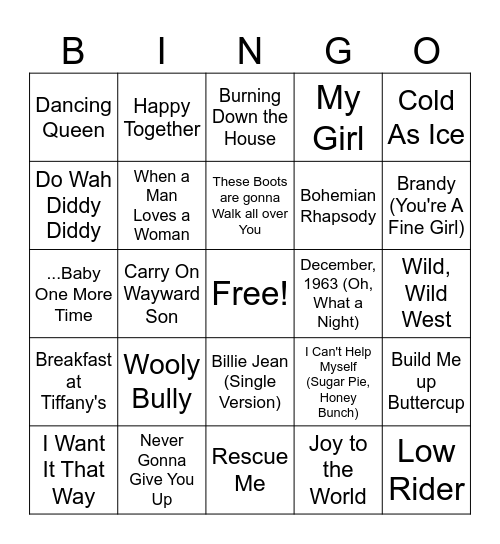 60's 90's Bingo Card