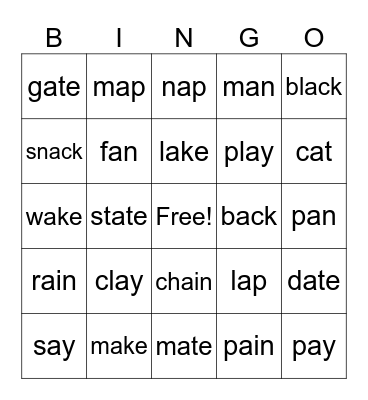 Long & Short /a/ Sounds Bingo Card
