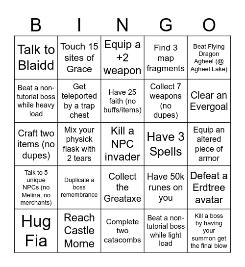 Elden Ring Bingo! Card#1 Bingo Card