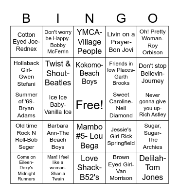 DD58 KARAOKE FAVE'S! Bingo Card