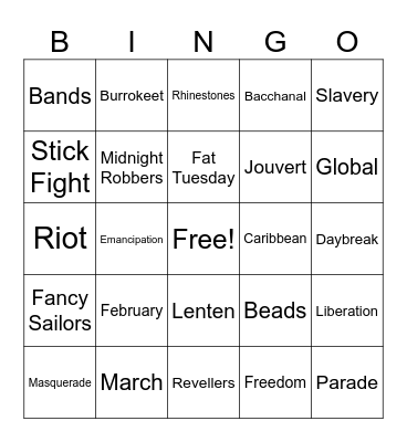 CARNIVAL Bingo Card