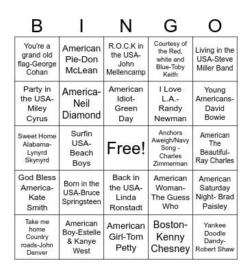 DD62 AMERICA! Bingo Card
