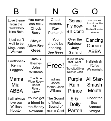 DD61 Movie Songs! Bingo Card