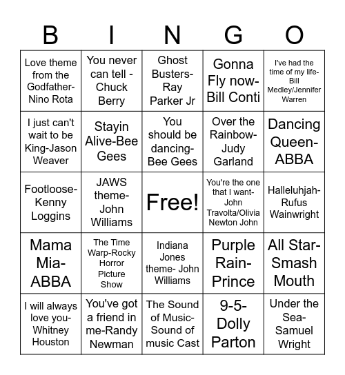 DD61 Movie Songs! Bingo Card