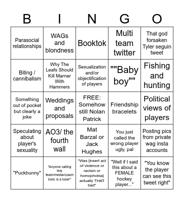 HT Off-season Discourse Bingo Card