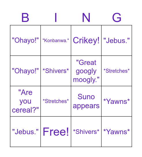 Kunoisms Bingo Card