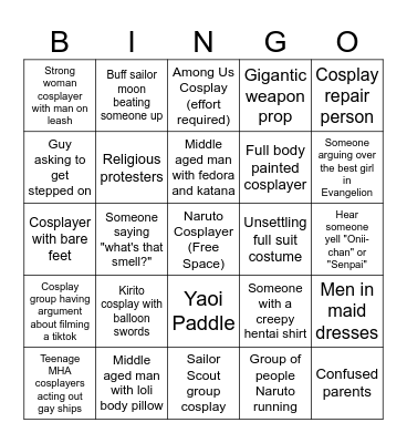 Our First Anime Con Bingo Card