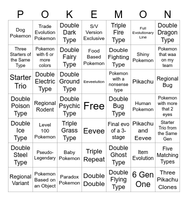 Pokemon Home Wondertrade Bingo Card