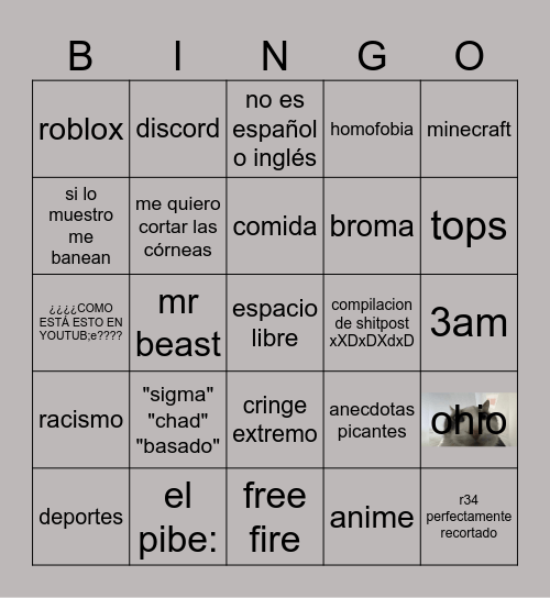 contenido terrible de youtube Bingo Card