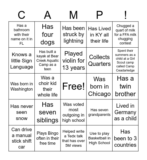 Counselor Bingo Card