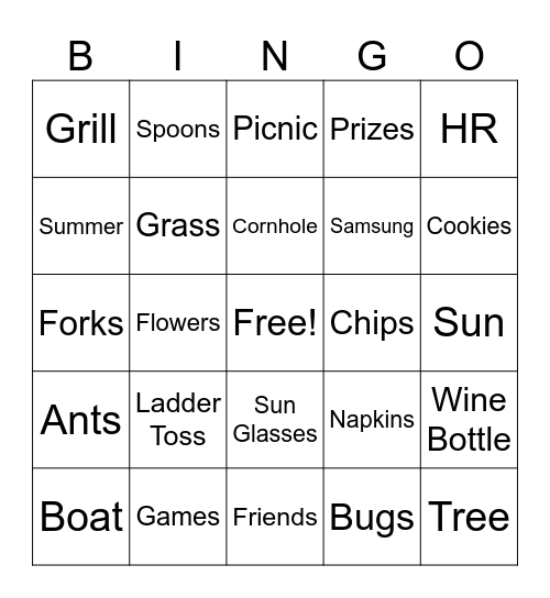 HR Summer Picnic Bingo Card