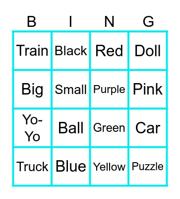 Toys and Colors Bingo Card