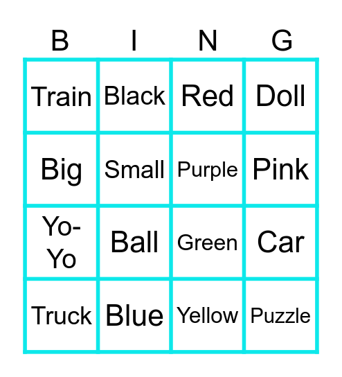 Toys and Colors Bingo Card