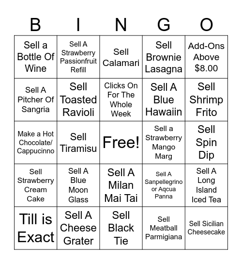 Bartender Bingo Card