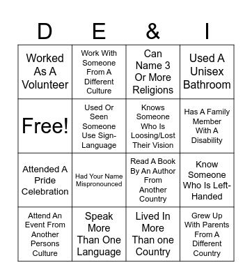 DE&I Bingo Card