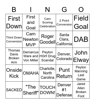 SUPERBOWL BINGO Card