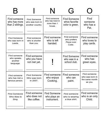 Find Someone Who Bingo Card
