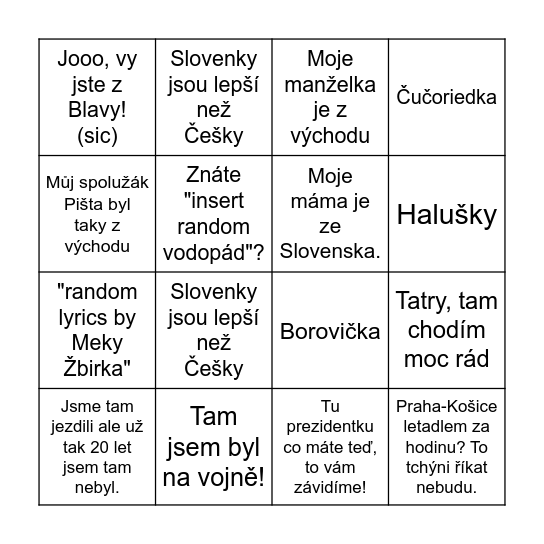 Slovenka v Prahe Bingo Card