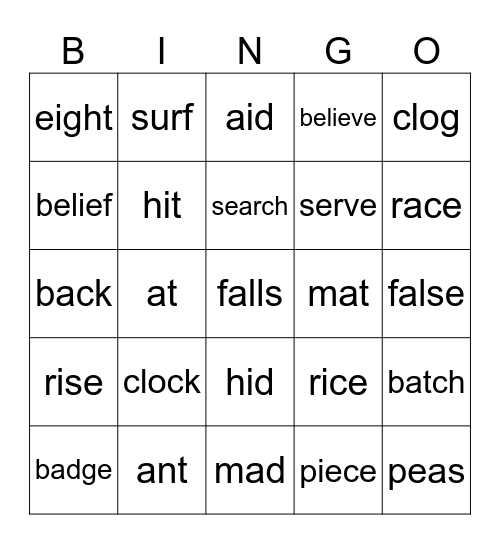 Phonetic Bingo Card