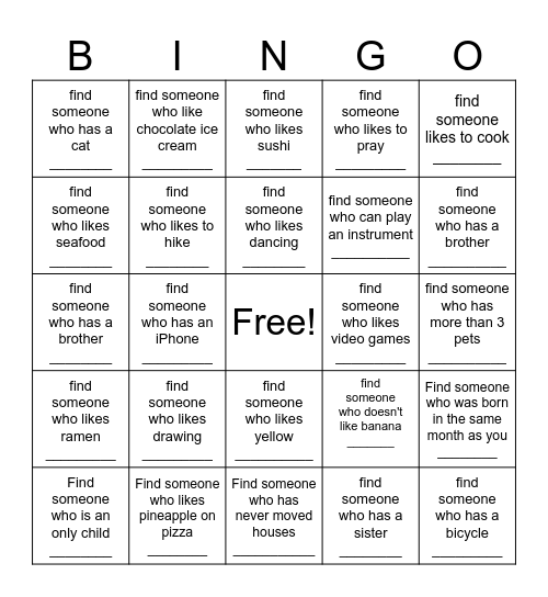 Find someone who Bingo Card