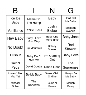 Baby Bingo Card