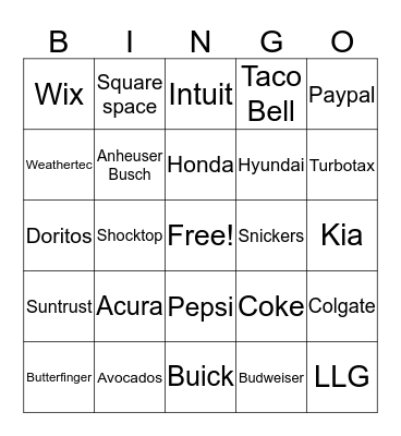 Superbowl 2016 Bingo Card