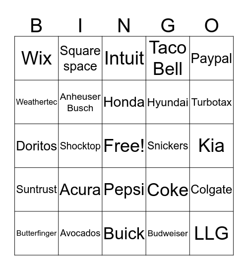 Superbowl 2016 Bingo Card