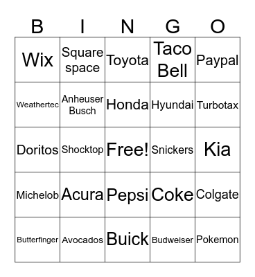 Superbowl 2016 Bingo Card