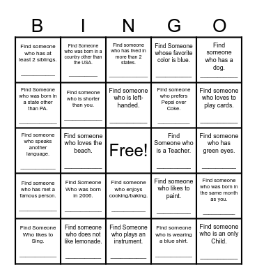Find Someone Who Bingo Card