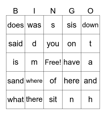 Sight Words & Soundsaa Bingo Card