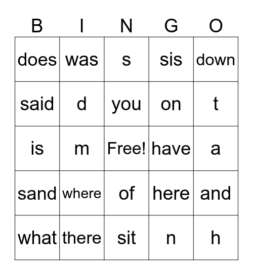 Sight Words & Soundsaa Bingo Card